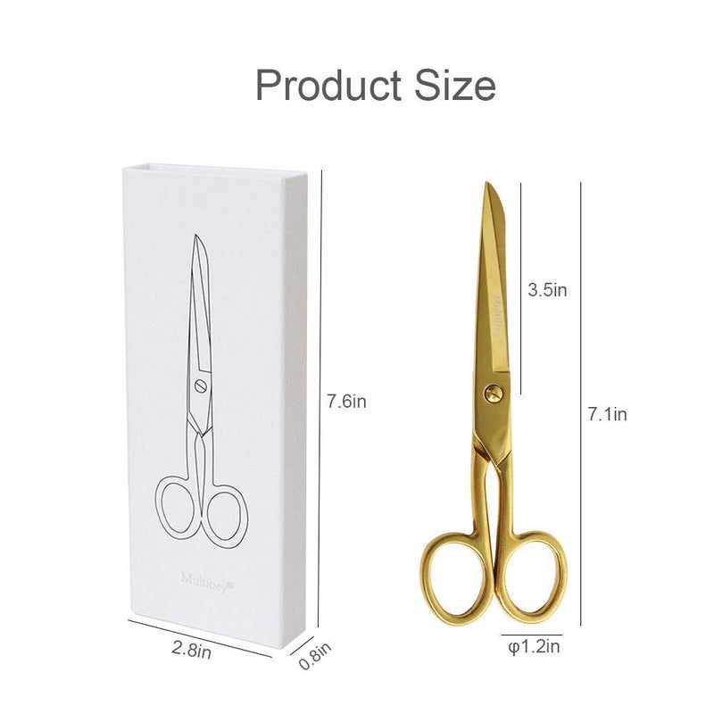 MultiBey Gold Scissors 7" Tailor Fabric Paper Cutting Tools Craft Scissors Shears Heavy Duty Copper Straight Recycled Home Office Scissors Cutter - Image 2